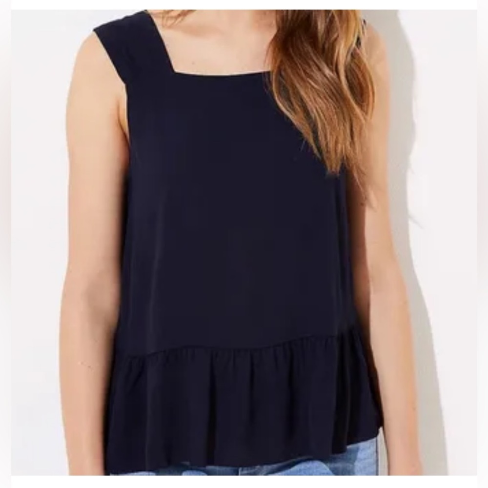 Loft Navy Blue Peplum Tank Top Blouse Size Medium